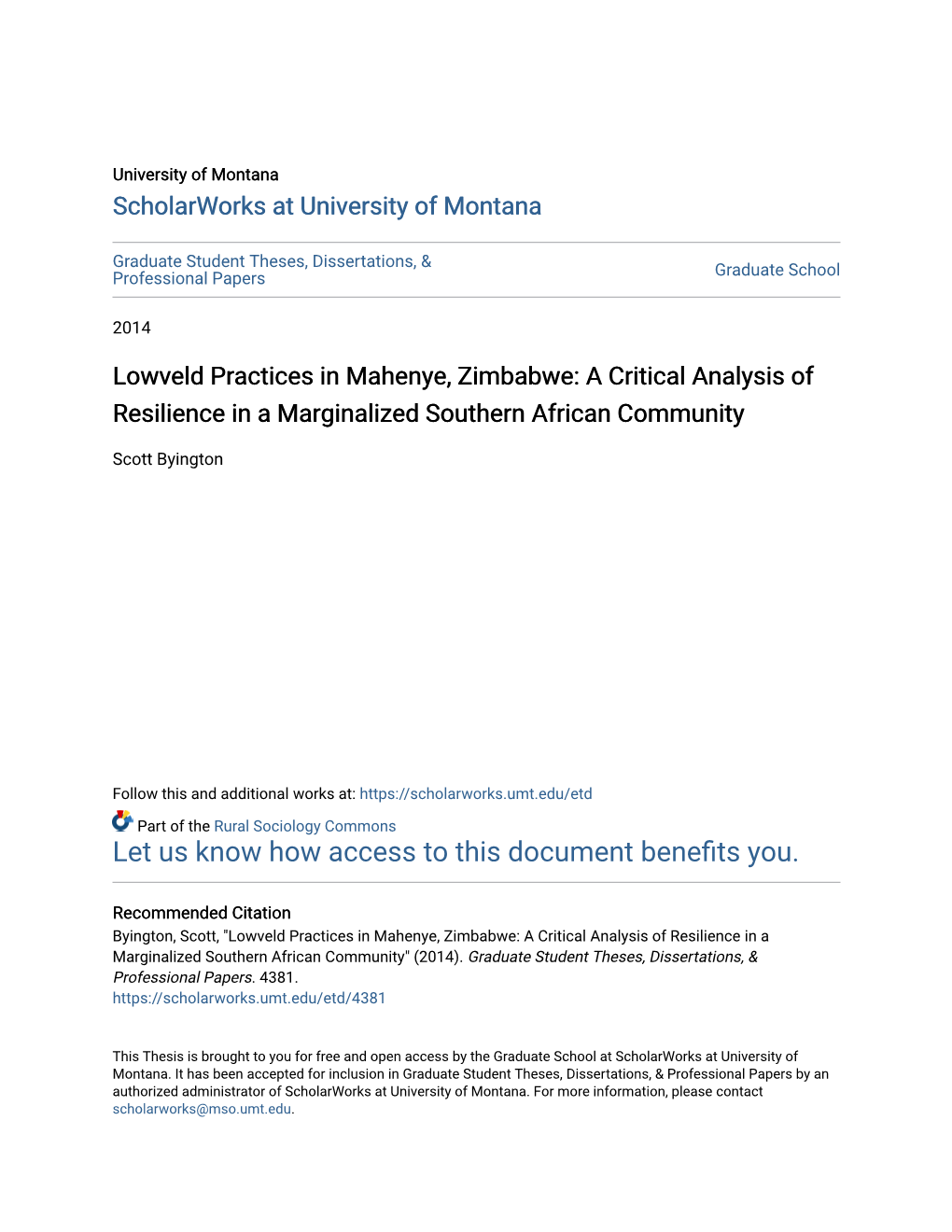Lowveld Practices in Mahenye, Zimbabwe: a Critical Analysis of Resilience in a Marginalized Southern African Community