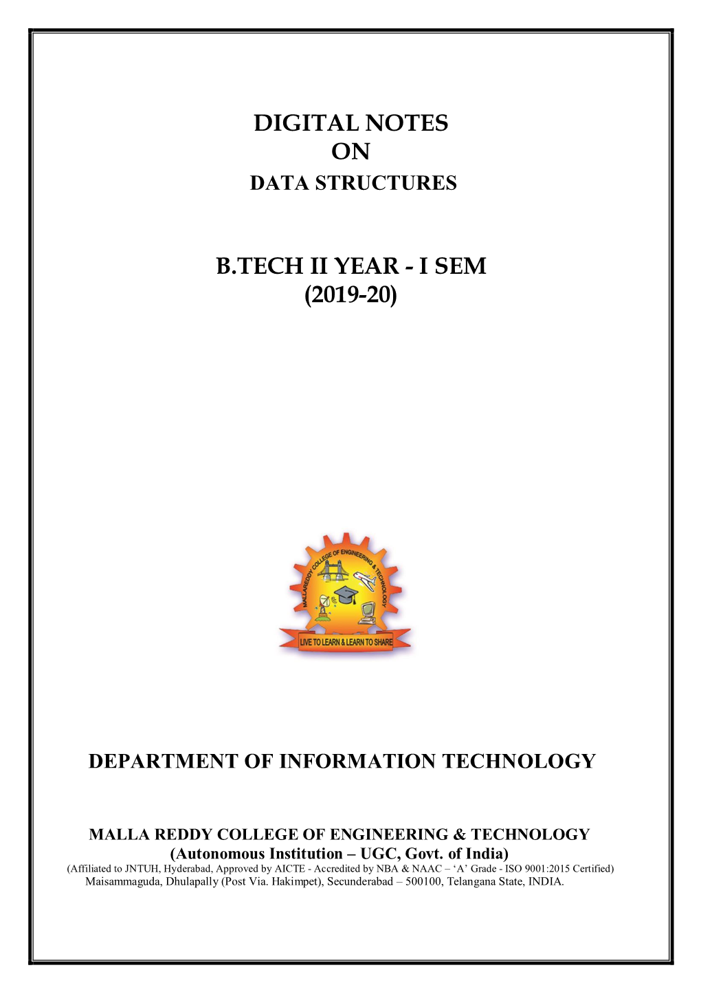 Digital Notes on B.Tech Ii Year