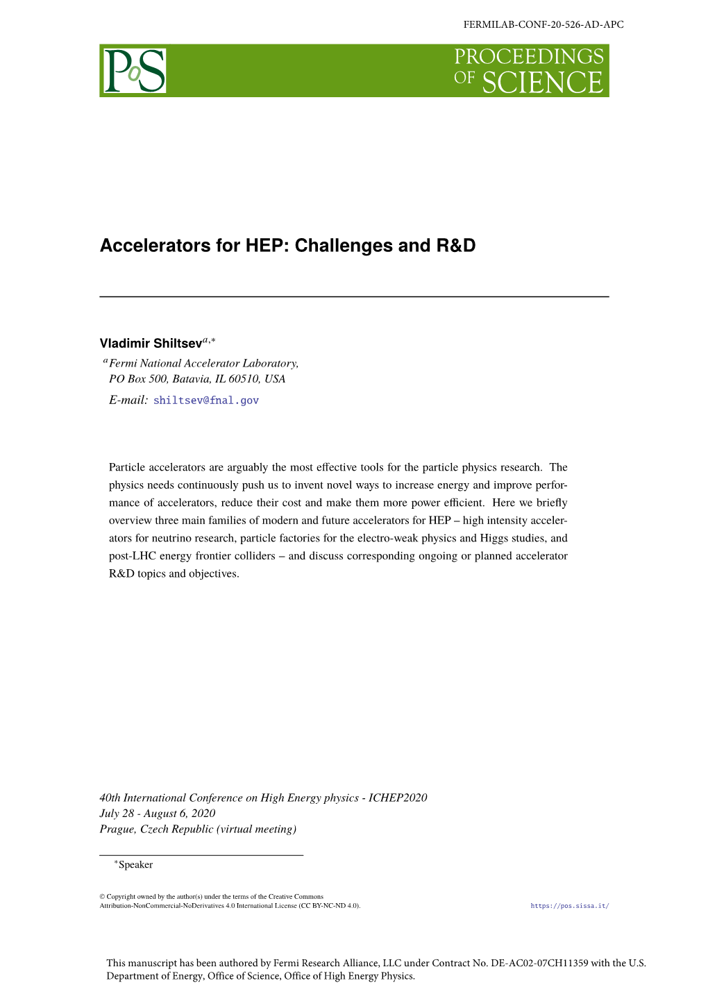 Accelerators for HEP: Challenges and R&D