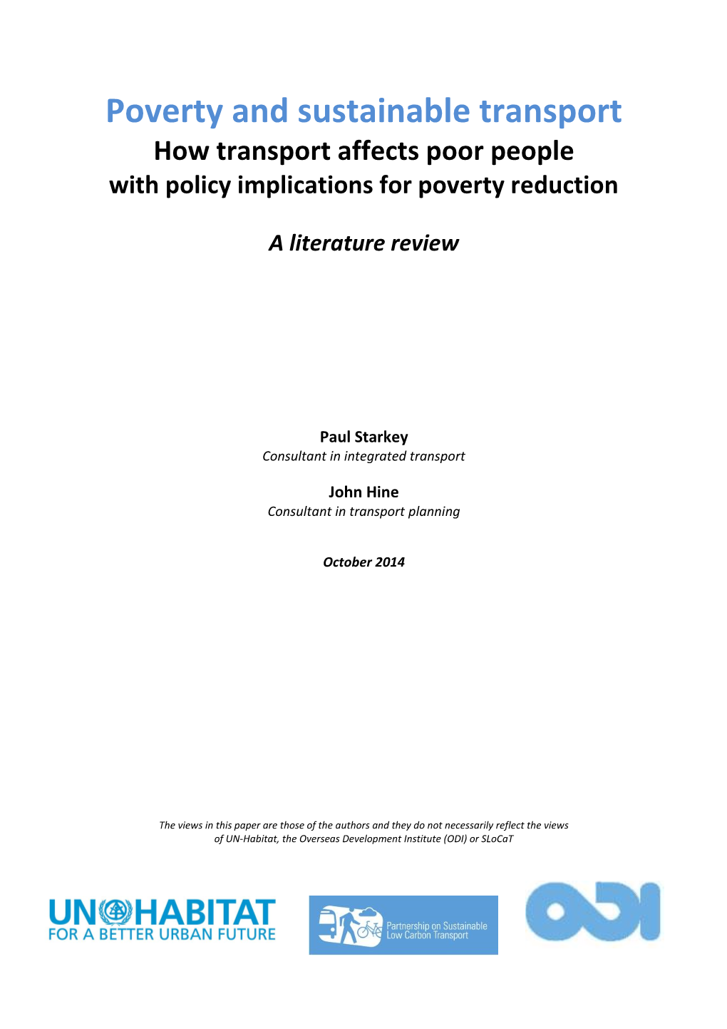 Poverty and Sustainable Transport How Transport Affects Poor People with Policy Implications for Poverty Reduction