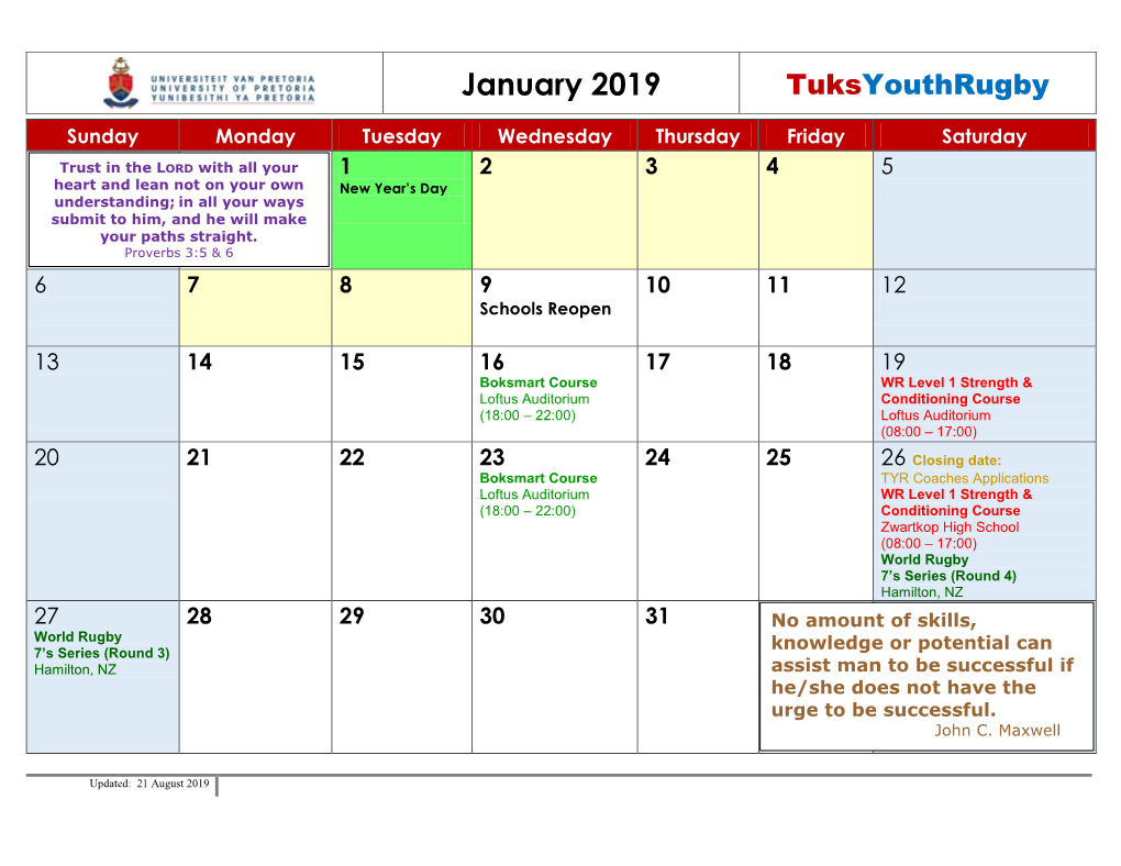 January 2019 Tuksyouthrugby