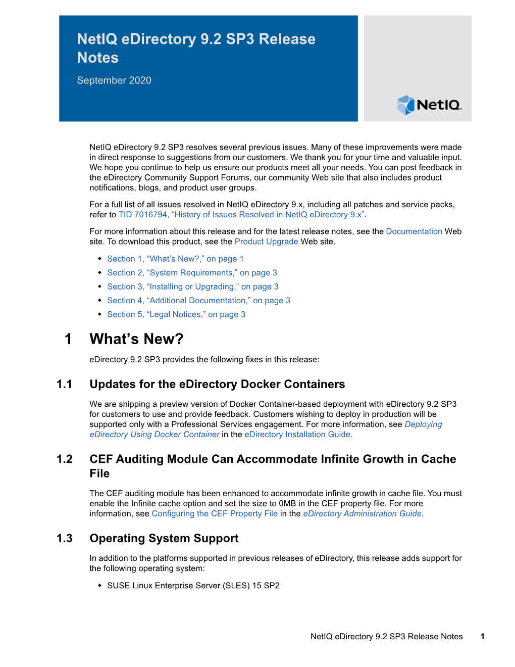 Netiq Edirectory 9.2 SP3 Release Notes September 2020
