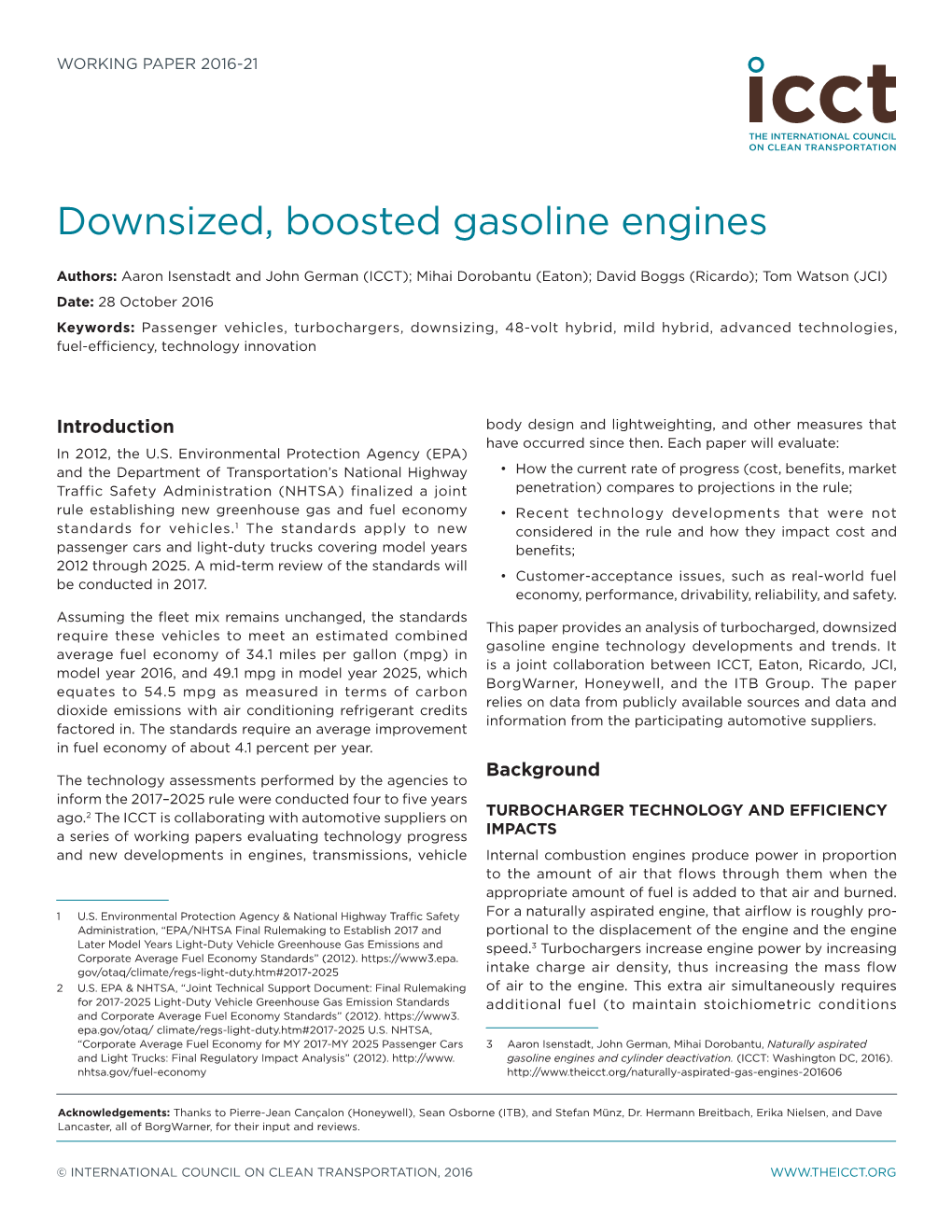 Downsized, Boosted Gasoline Engines