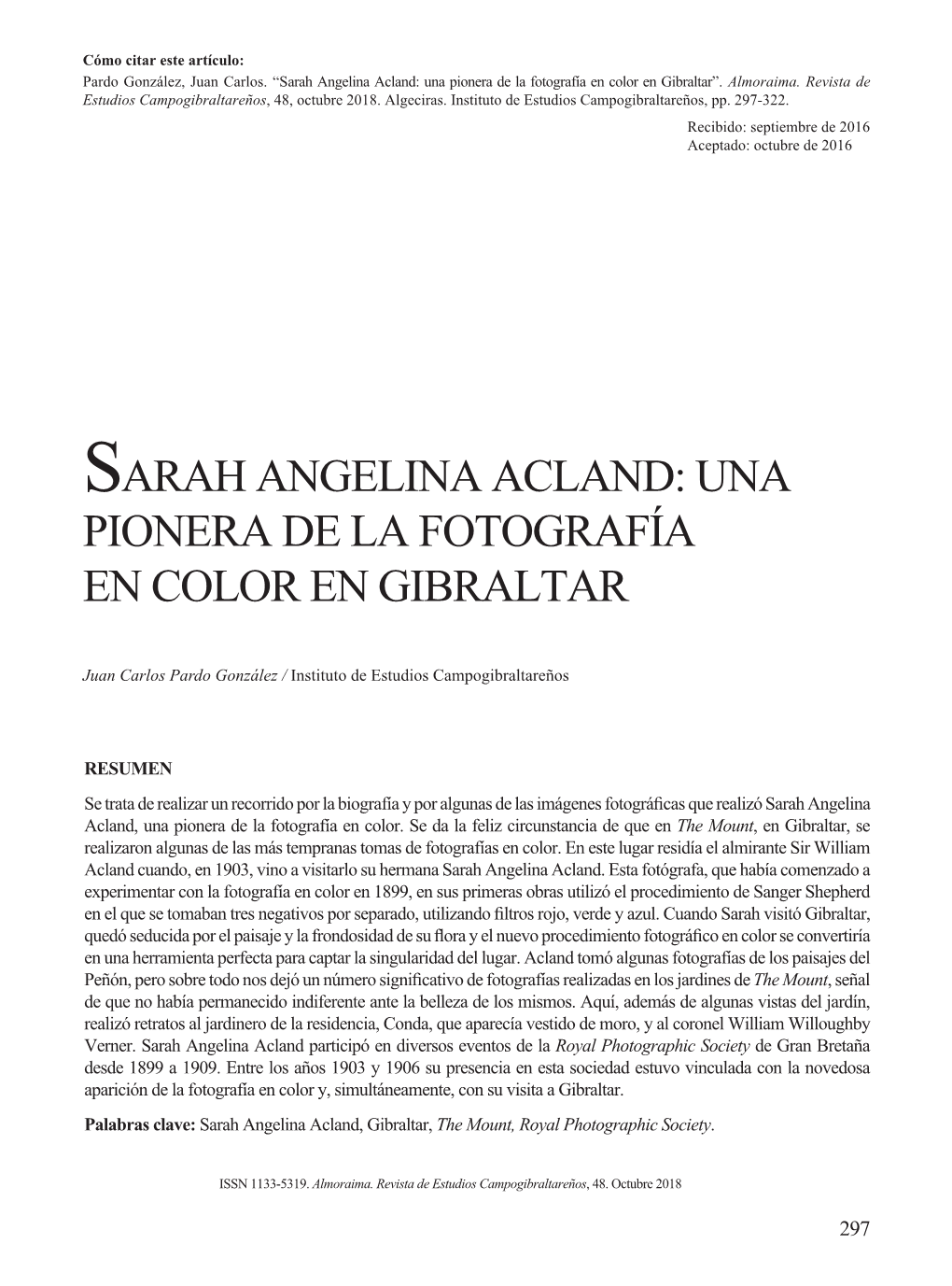 Sarah Angelina Acland: Una Pionera De La Fotografía En Color En Gibraltar”