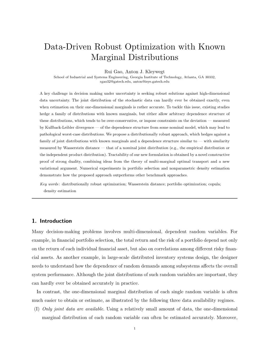 Data-Driven Robust Optimization with Known Marginal Distributions