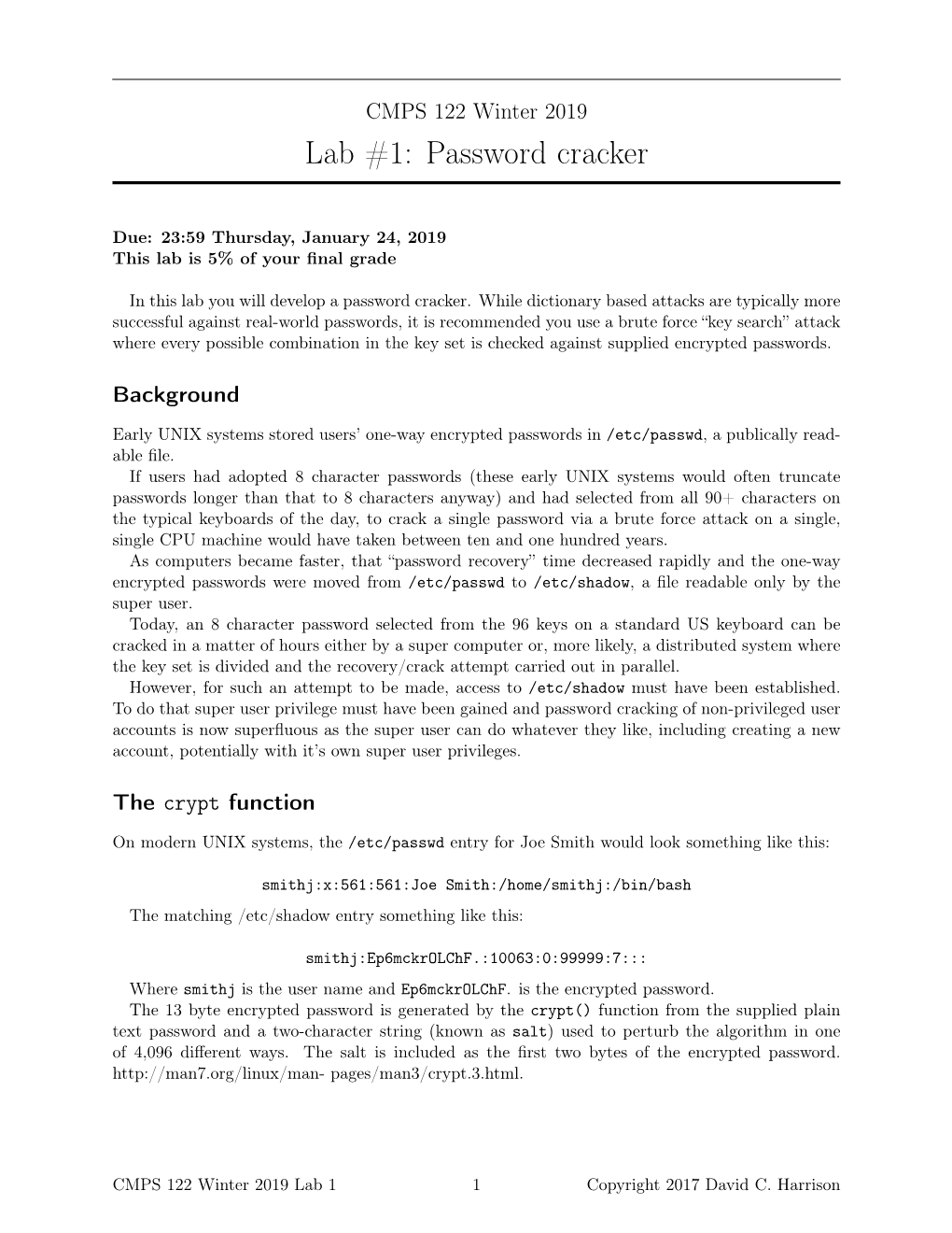 Lab #1: Password Cracker