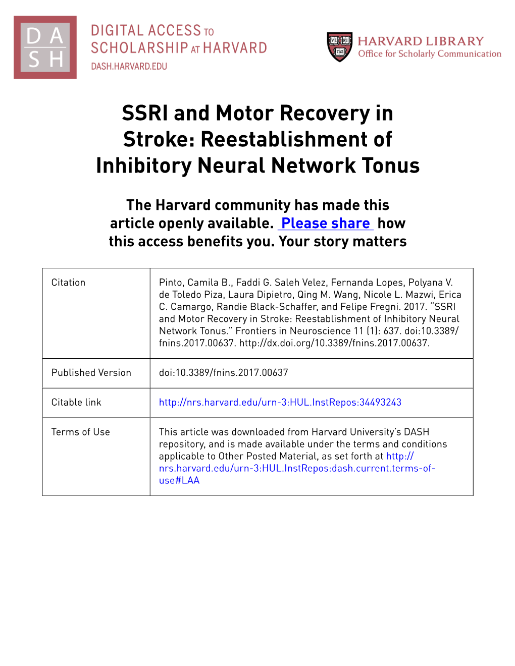 SSRI and Motor Recovery in Stroke: Reestablishment of Inhibitory Neural Network Tonus