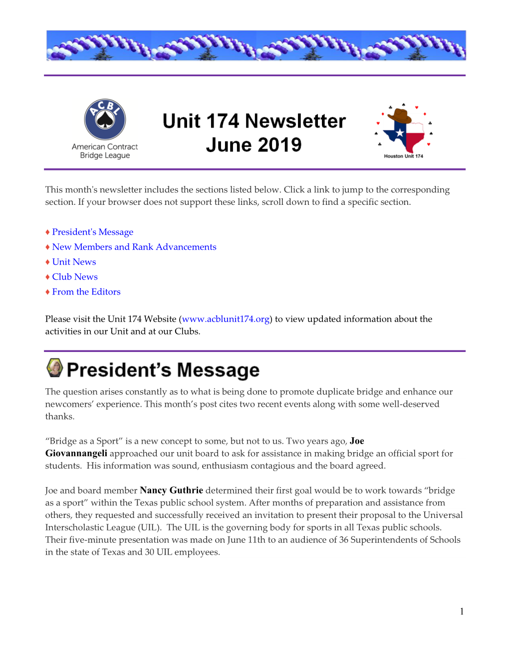 This Month's Newsletter Includes the Sections Listed Below. Click a Link to Jump to the Corresponding Section