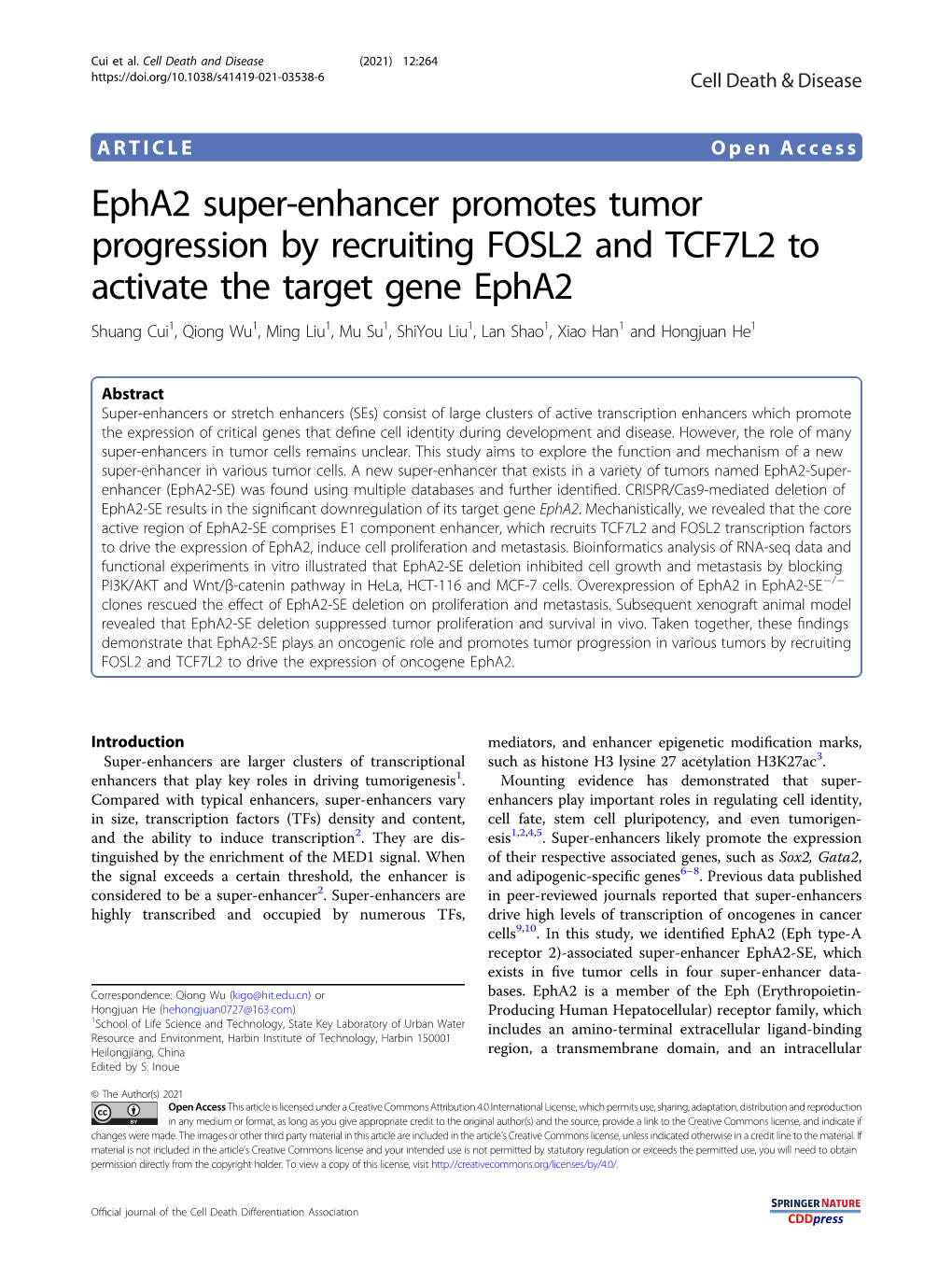 Epha2 Super-Enhancer Promotes Tumor Progression by Recruiting