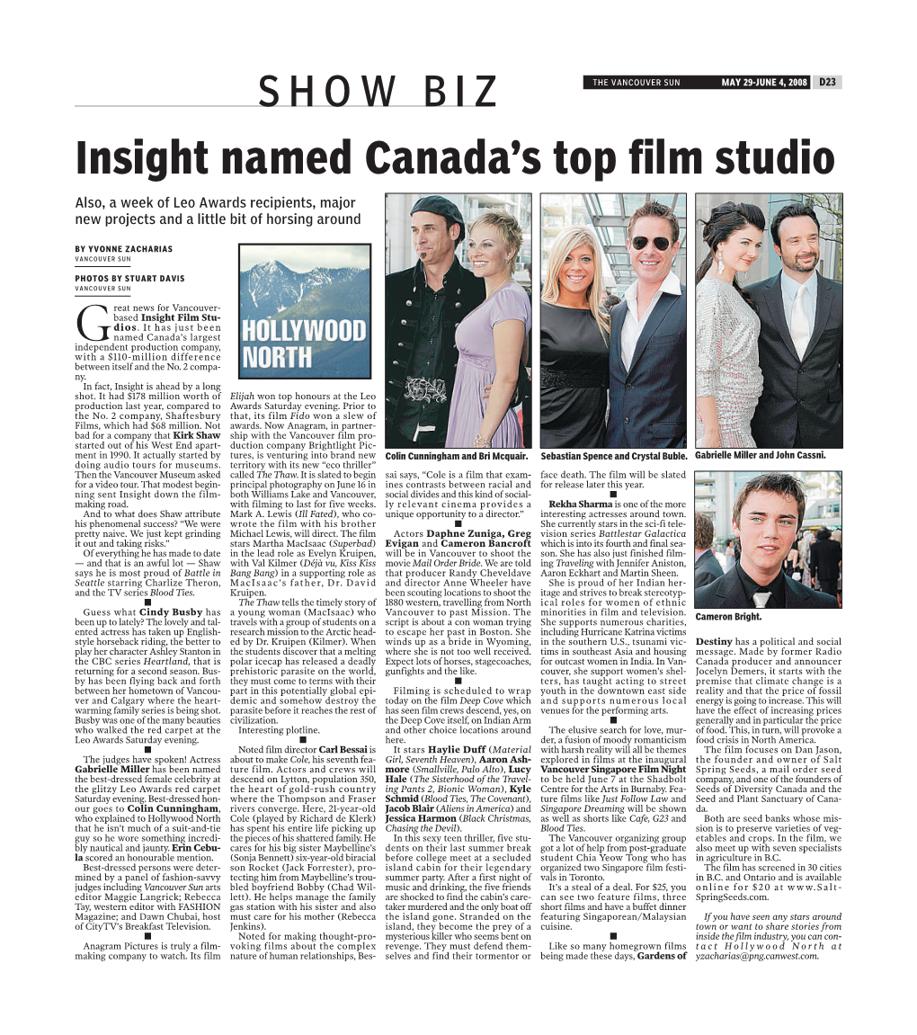 Insight Named Canada's Top Film Studio