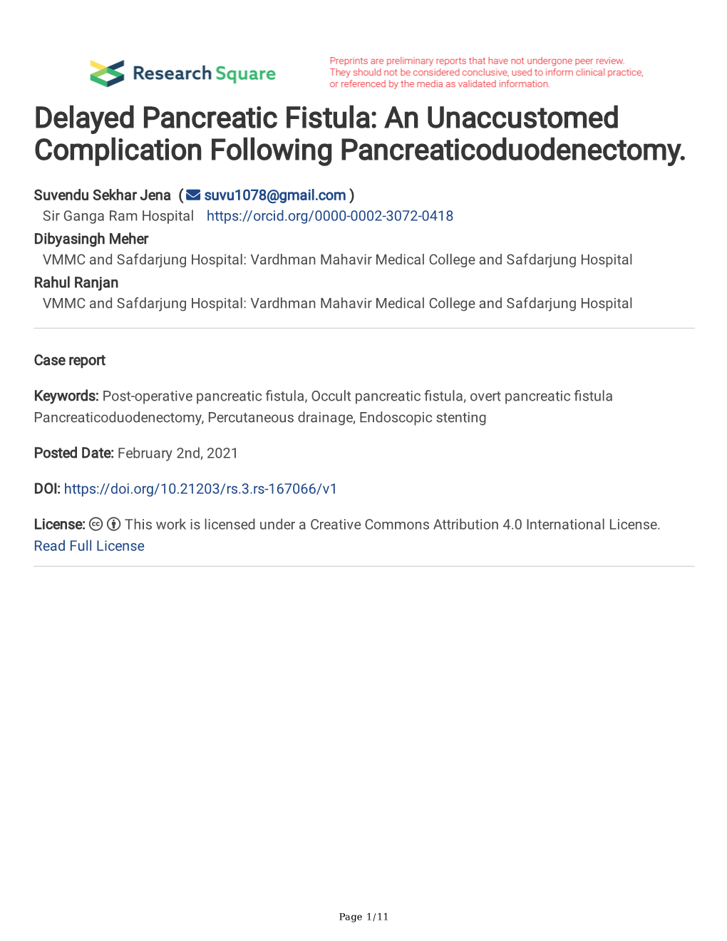 Delayed Pancreatic Fistula: an Unaccustomed Complication Following Pancreaticoduodenectomy
