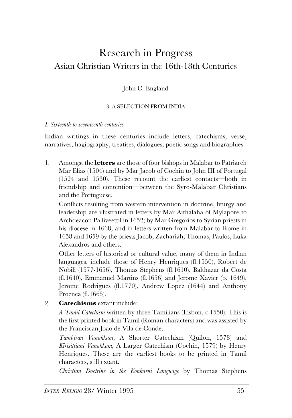 Asian Christian Writers in the 16Th-18Th Centuries