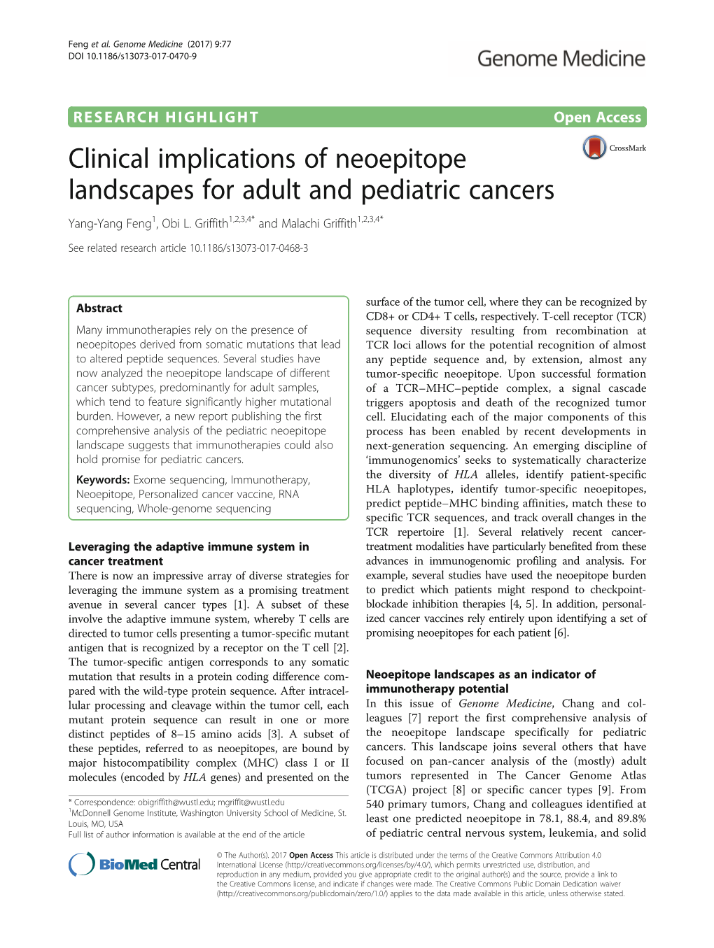 Clinical Implications of Neoepitope Landscapes for Adult and Pediatric Cancers Yang-Yang Feng1, Obi L