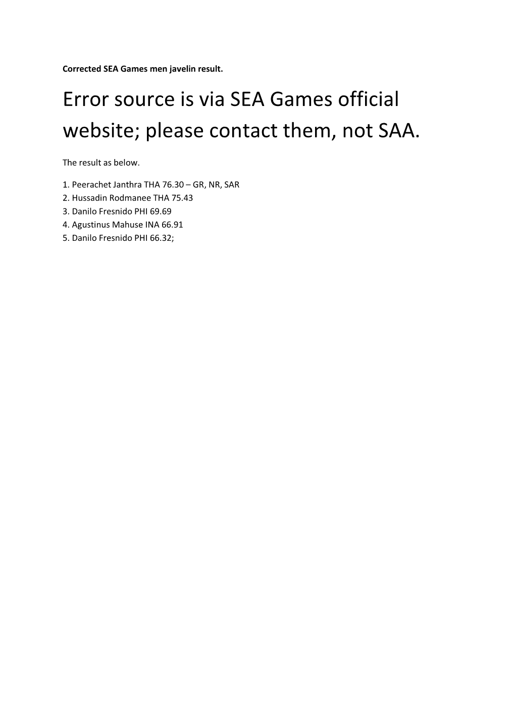 Error Source Is Via SEA Games Official Website; Please Contact Them, Not SAA