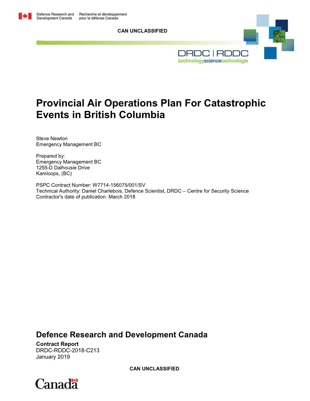 Provincial Air Operations Plan for Catastrophic Events in British Columbia