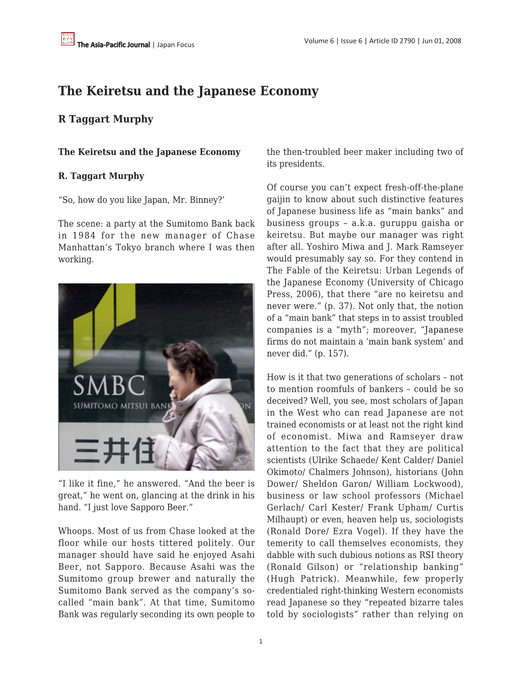 The Keiretsu and the Japanese Economy