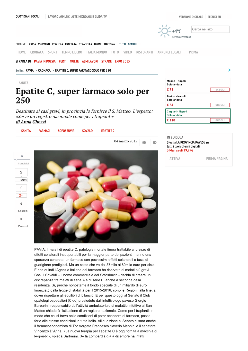 Epatite C, Super Farmaco Solo Per 250