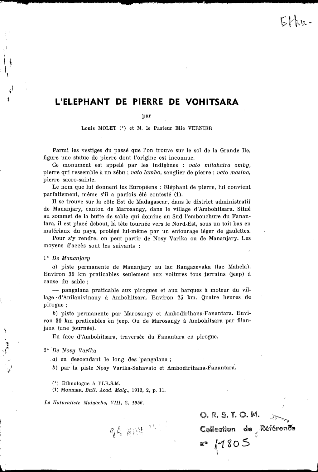 L'éléphant De Pierre De Vohitsara