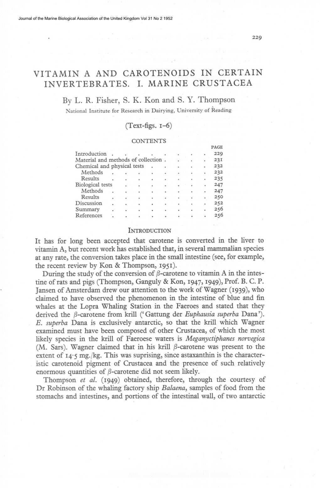 Vitamin a and Carote:Noids in Certain Invertebrates; 1