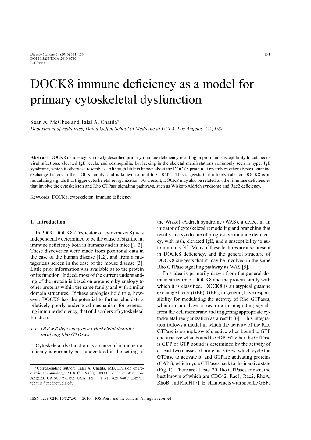DOCK8 Immune Deficiency As a Model for Primary
