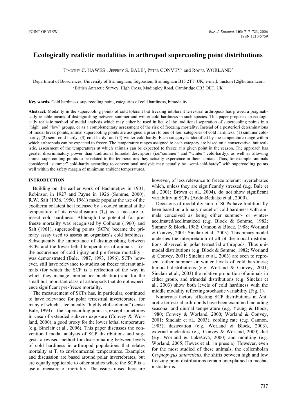 Ecologically Realistic Modalities in Arthropod Supercooling Point Distributions