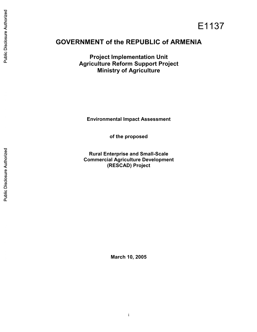 GOVERNMENT of the REPUBLIC of ARMENIA