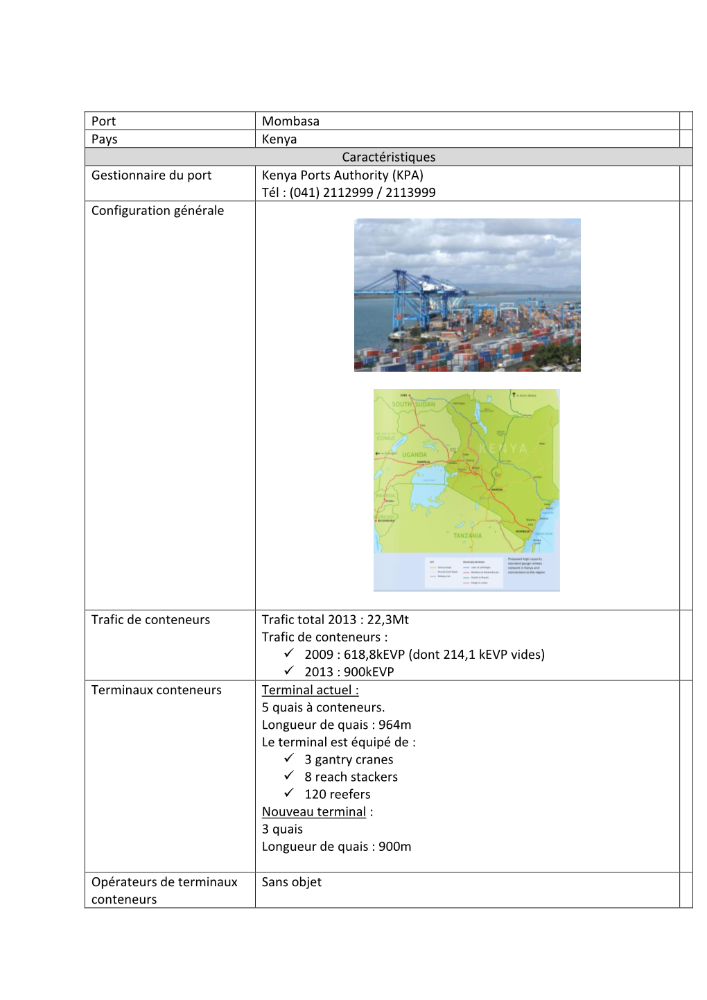 Port Mombasa Pays Kenya Caractéristiques Gestionnaire Du Port Kenya Ports Authority (KPA) Tél : (041) 2112999 / 2113999 Configuration Générale