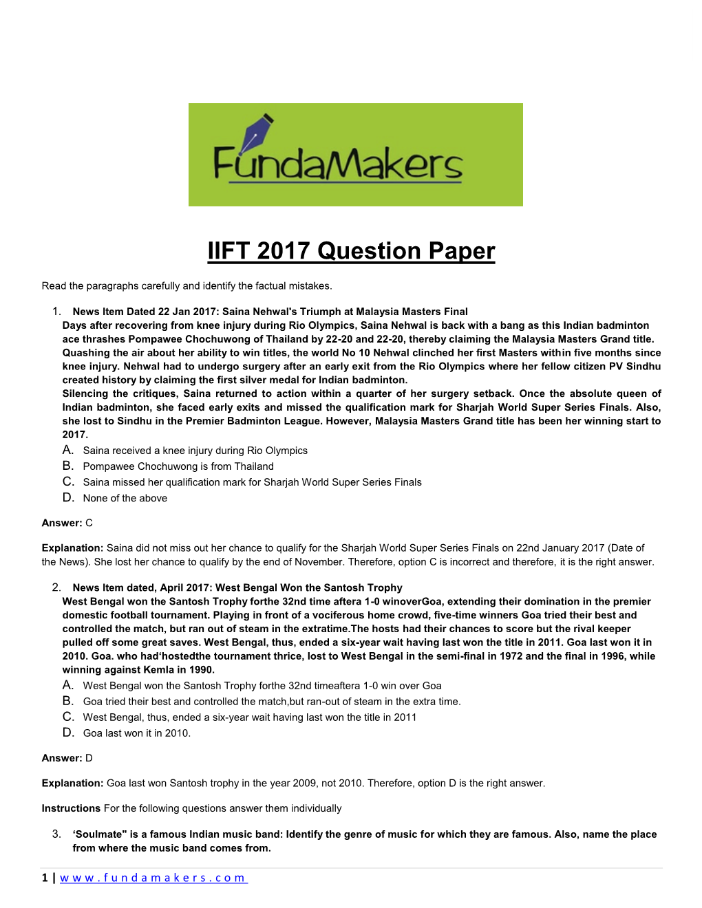 Solved IIFT 2017 Question Paper Paper with Solutions