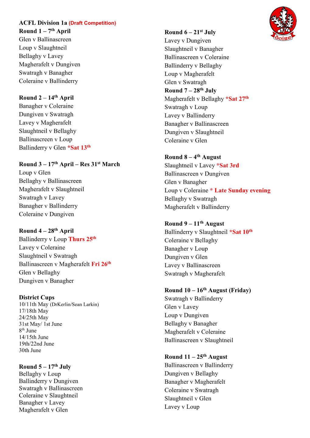 GAA Competition Report