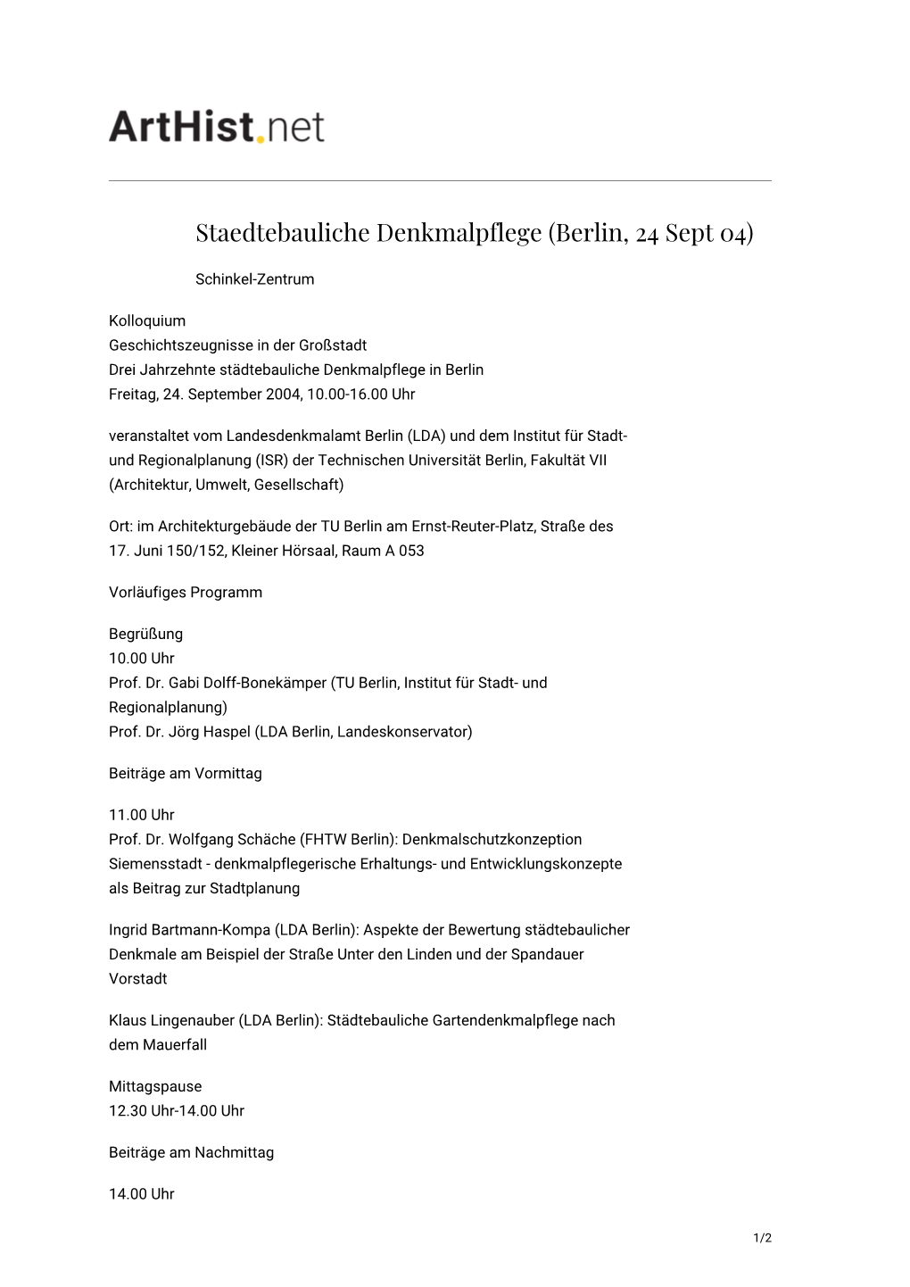 Staedtebauliche Denkmalpflege (Berlin, 24 Sept 04)