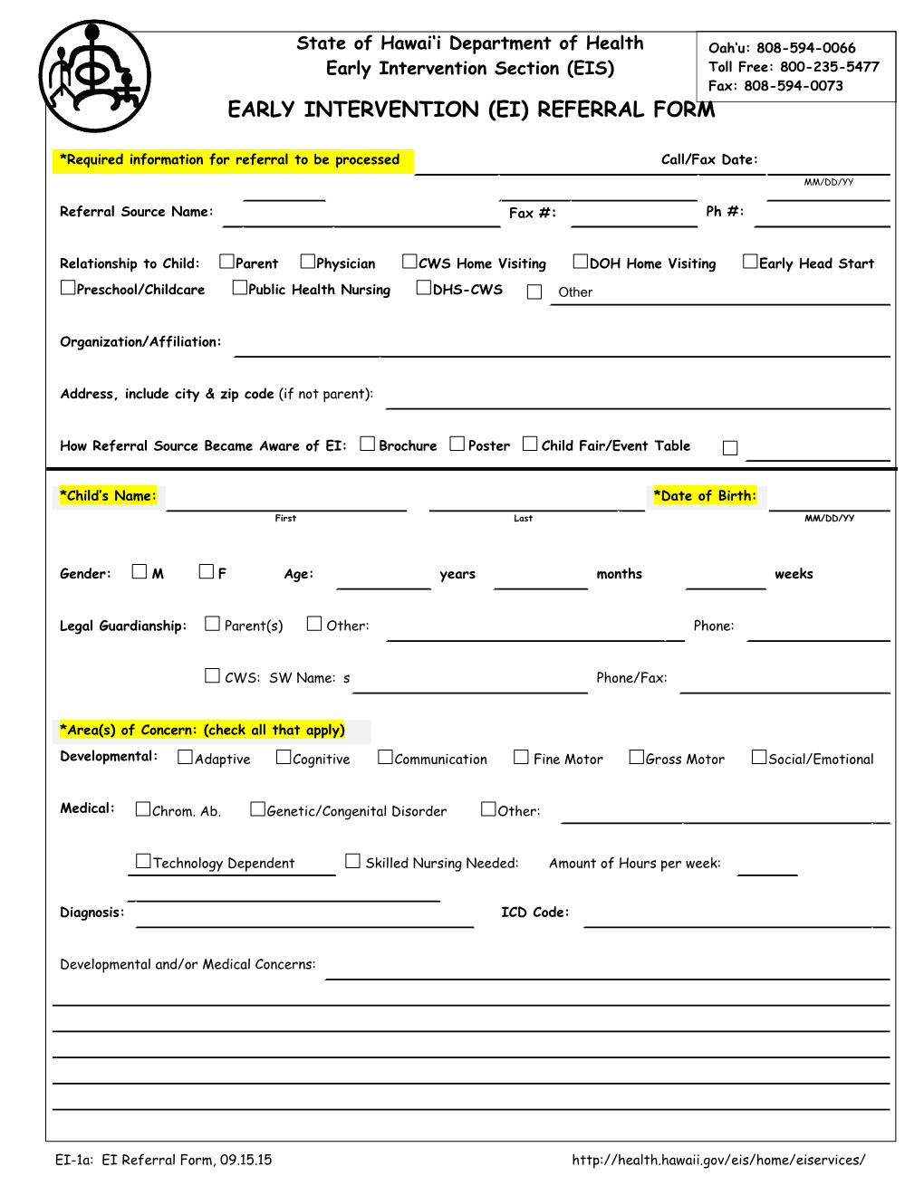 EI-1A: EI Referral Form, 09.15.15