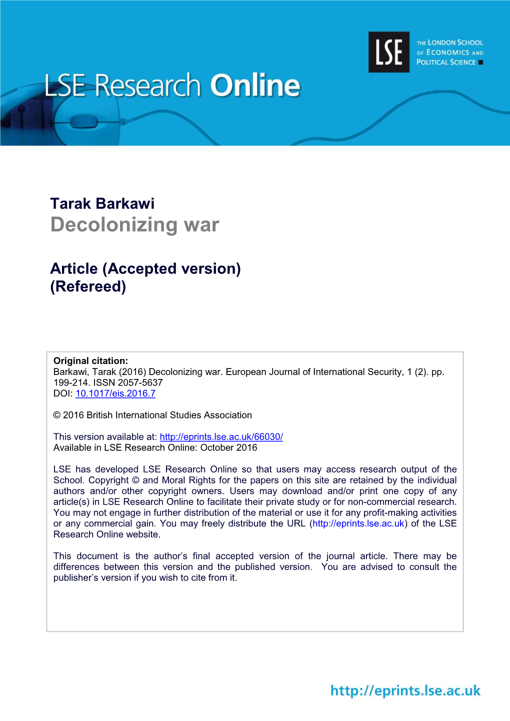 Tarak Barkawi Decolonizing War