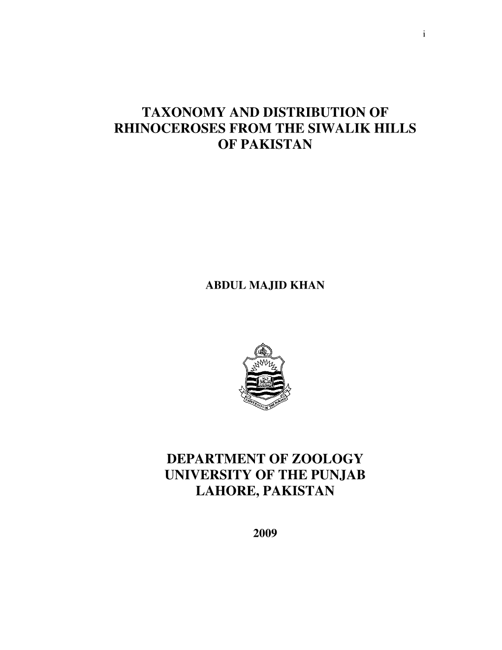 Taxonomy and Distribution of Rhinoceroses from the Siwalik Hills of Pakistan