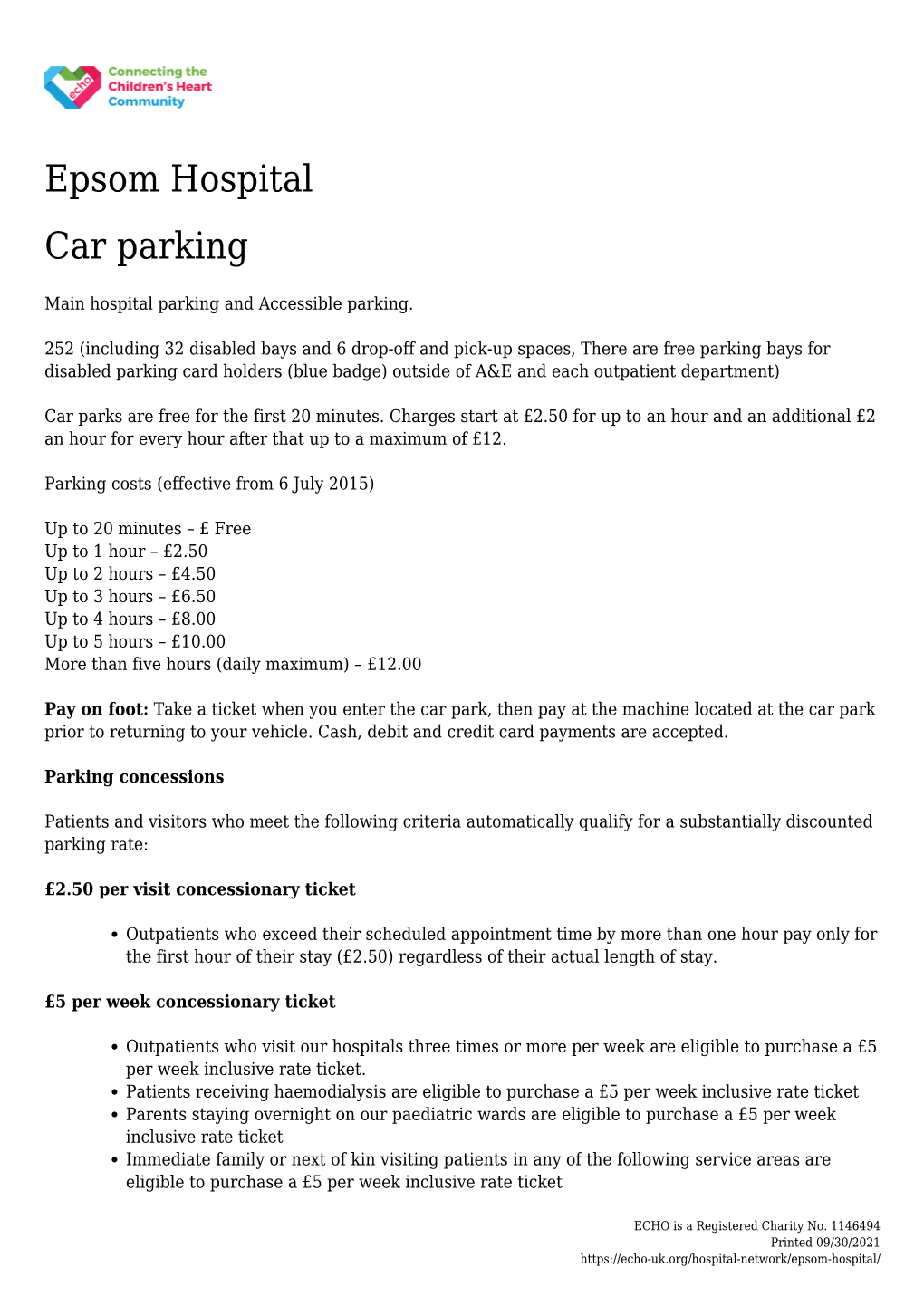 Epsom Hospital Car Parking