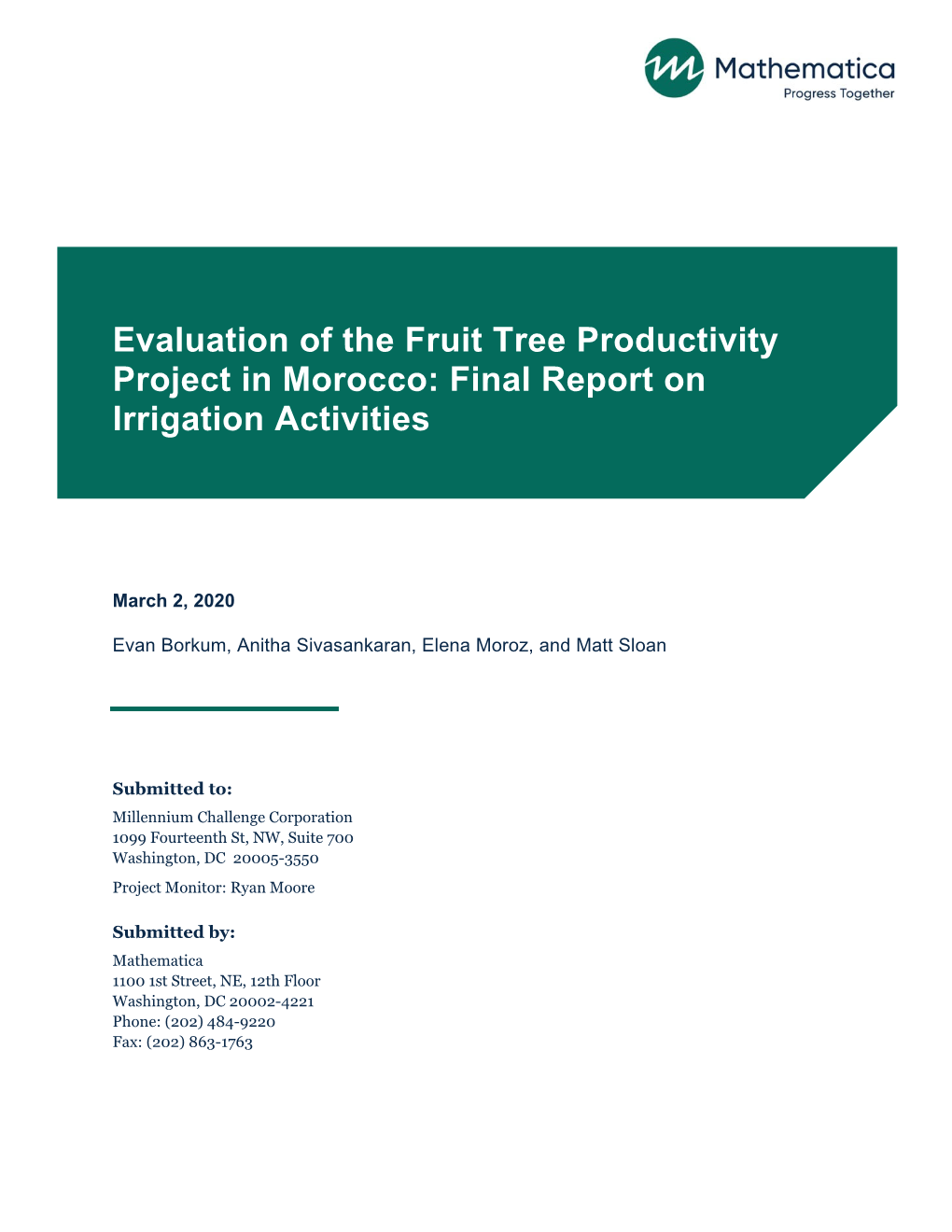 Evaluation of the Fruit Tree Productivity Project in Morocco: Final Report on Irrigation Activities