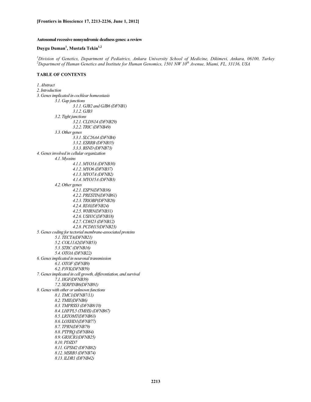 2213 Autosomal Recessive Nonsyndromic Deafness Genes