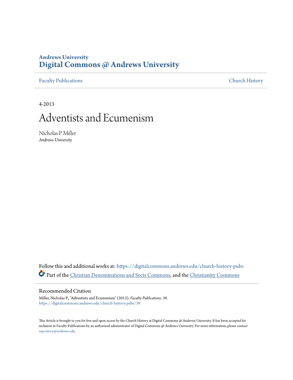 Adventists and Ecumenism Nicholas P