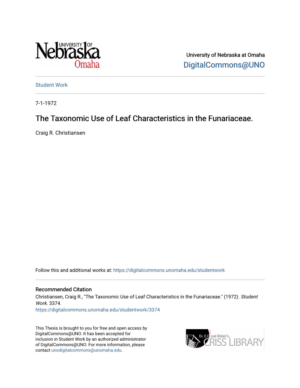 The Taxonomic Use of Leaf Characteristics in the Funariaceae