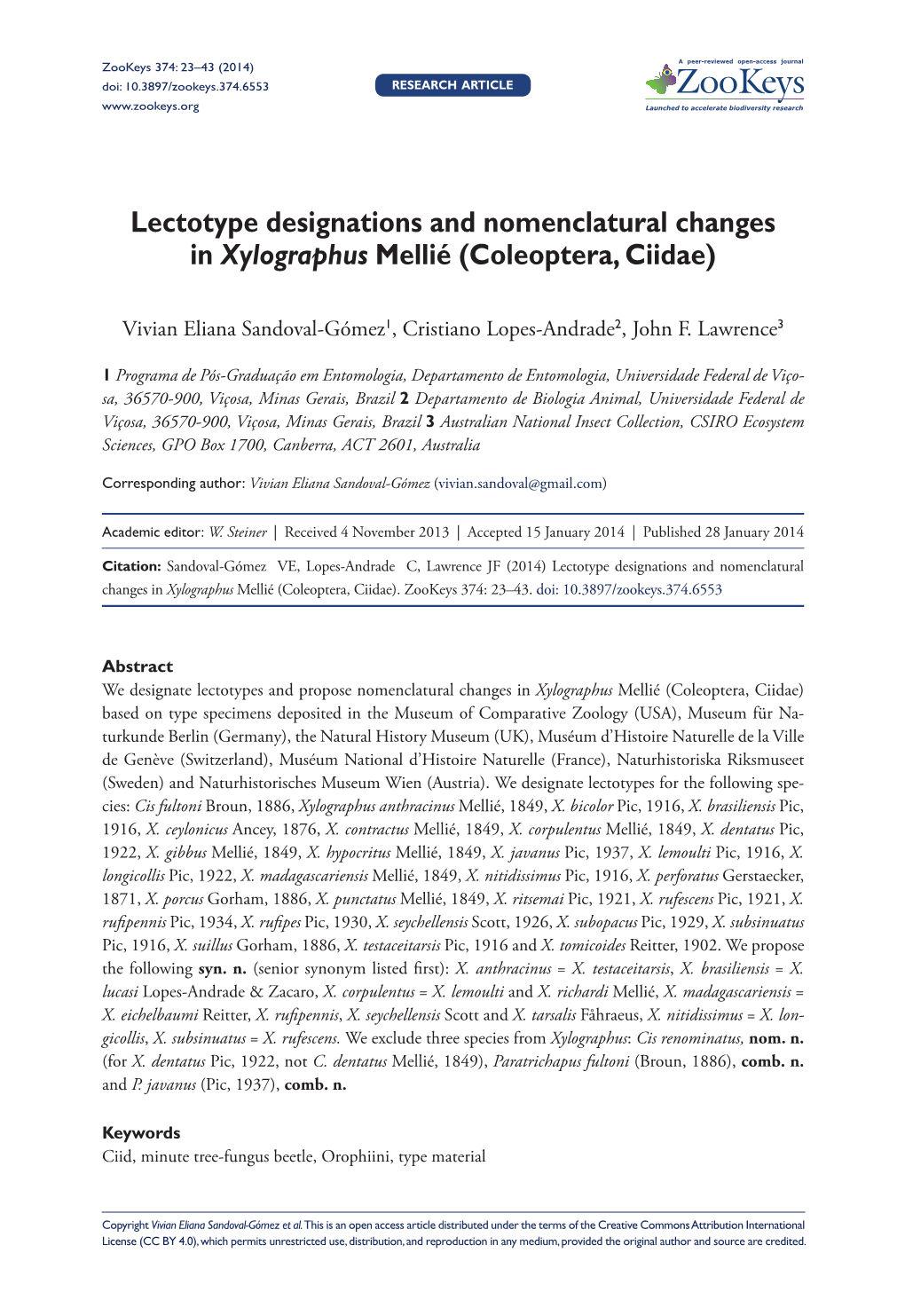 Coleoptera, Ciidae) 23 Doi: 10.3897/Zookeys.374.6553 Research Article Launched to Accelerate Biodiversity Research