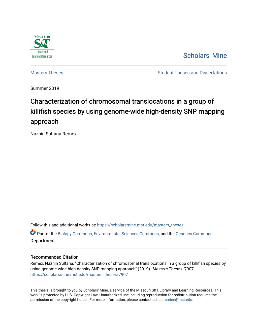 Characterization of Chromosomal Translocations in a Group of Killifish Species Yb Using Genome-Wide High-Density SNP Mapping Approach