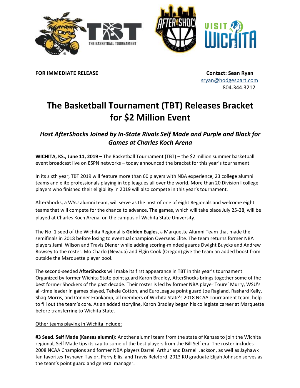 The Basketball Tournament (TBT) Releases Bracket for $2 Million Event