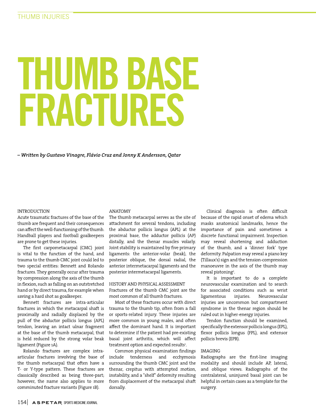 Thumb Injuries Thumb Base Fractures
