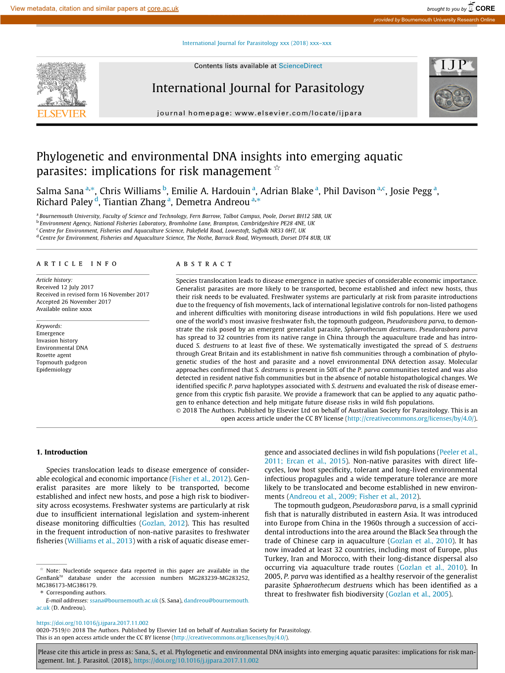 Implications for Risk Management Q ⇑ Salma Sana A, , Chris Williams B, Emilie A