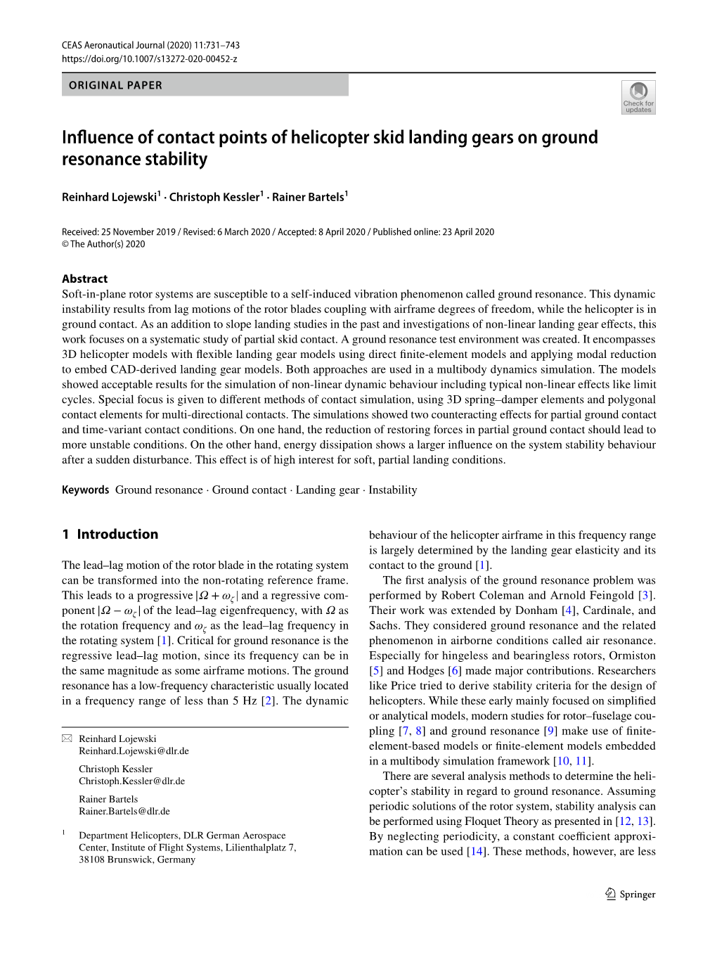 Influence of Contact Points of Helicopter Skid Landing Gears On