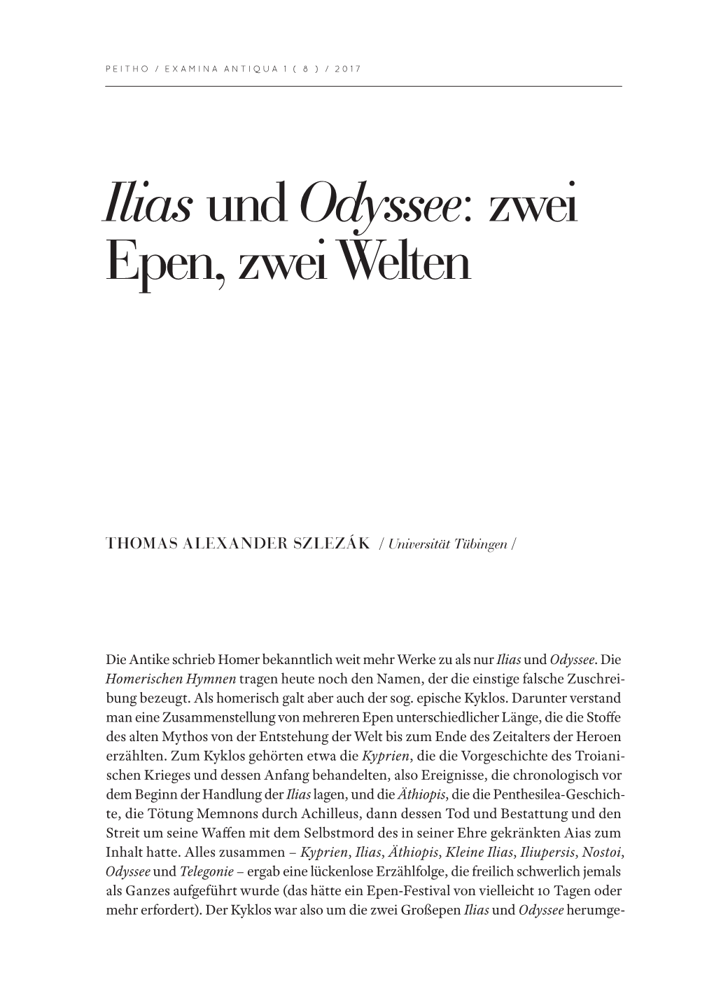 Iliasund Odyssee: Zwei Epen, Zwei Welten