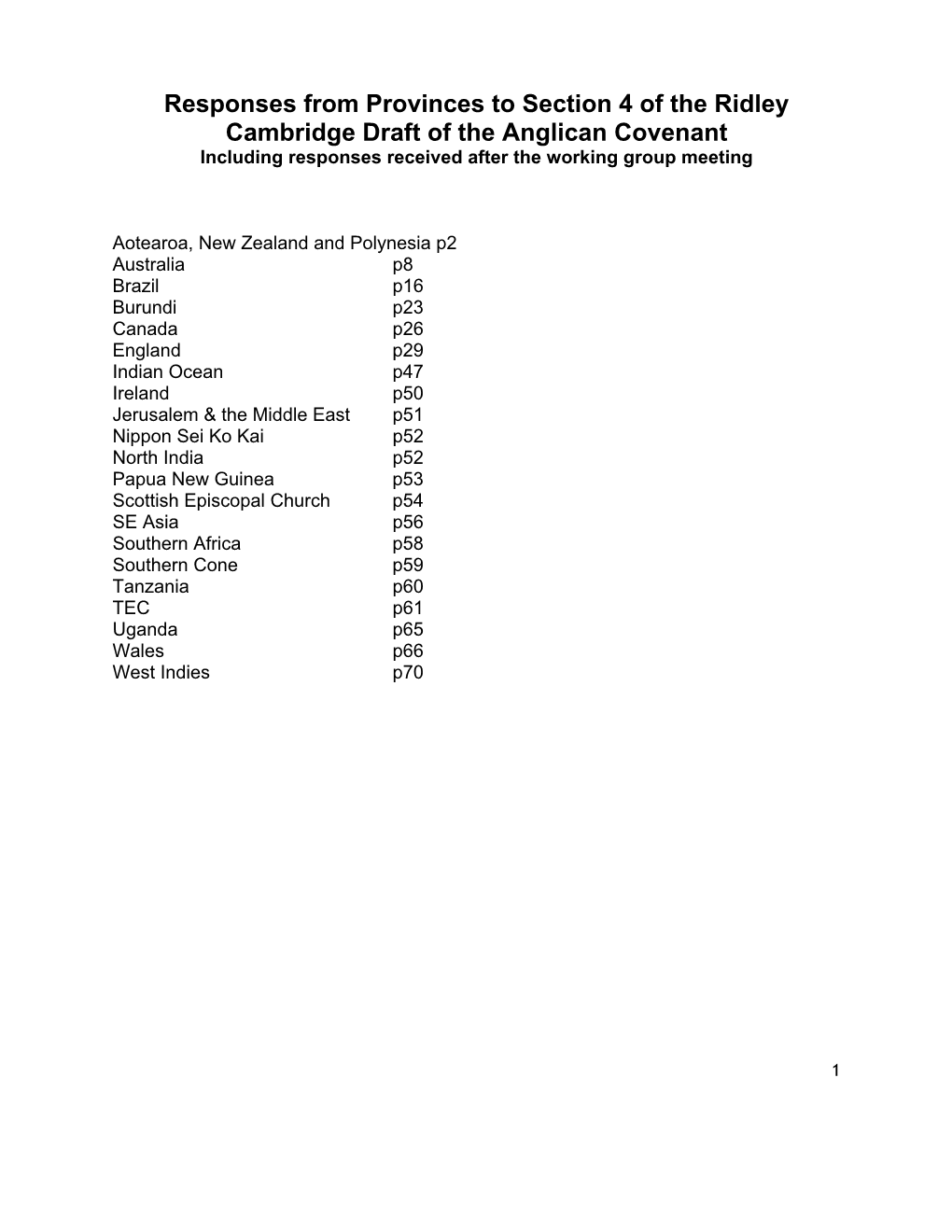 Ridley Cambridge Draft of the Anglican Covenant Including Responses Received After the Working Group Meeting