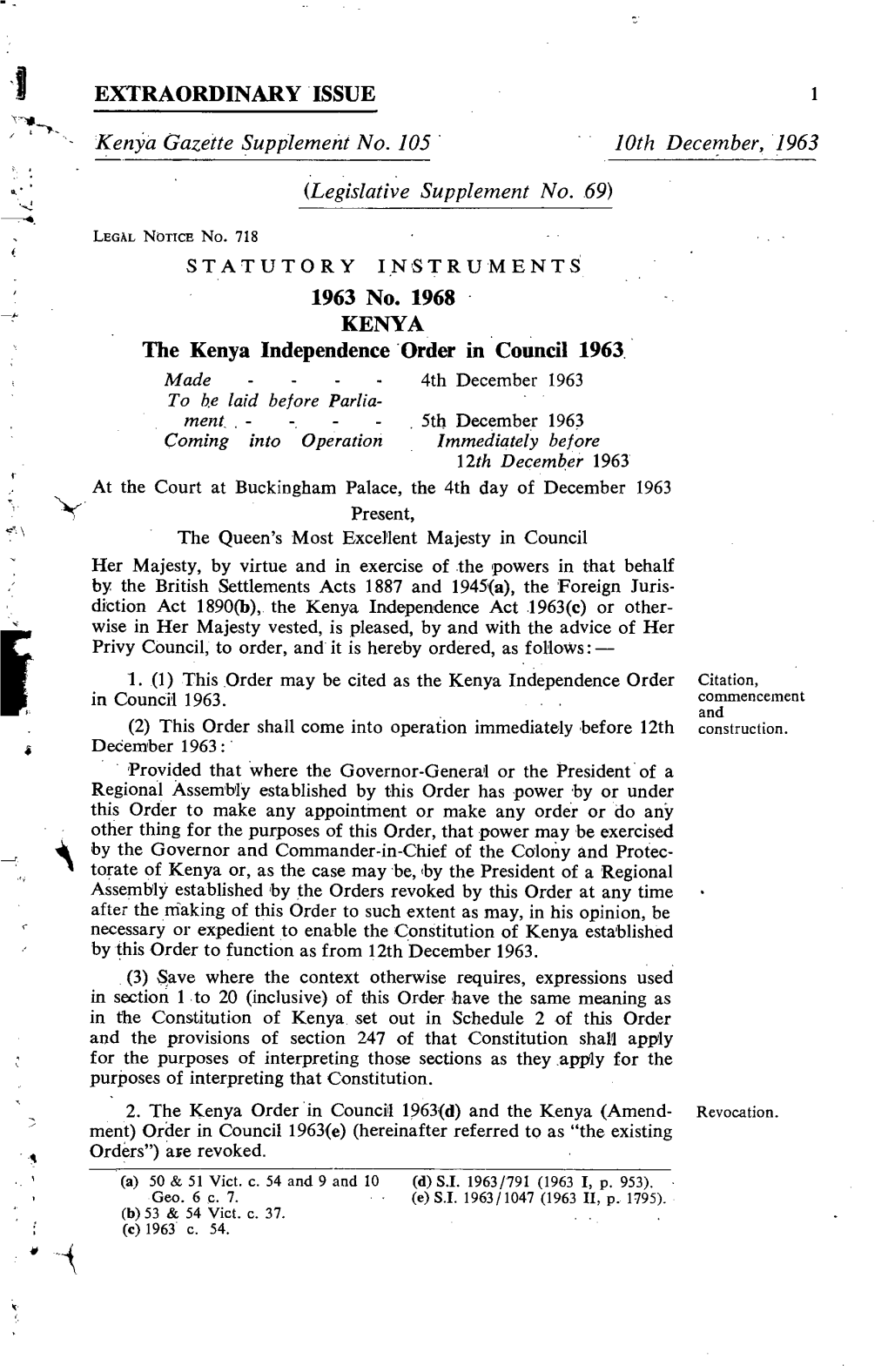 I Kenya Subsidiary Legislation, 1963