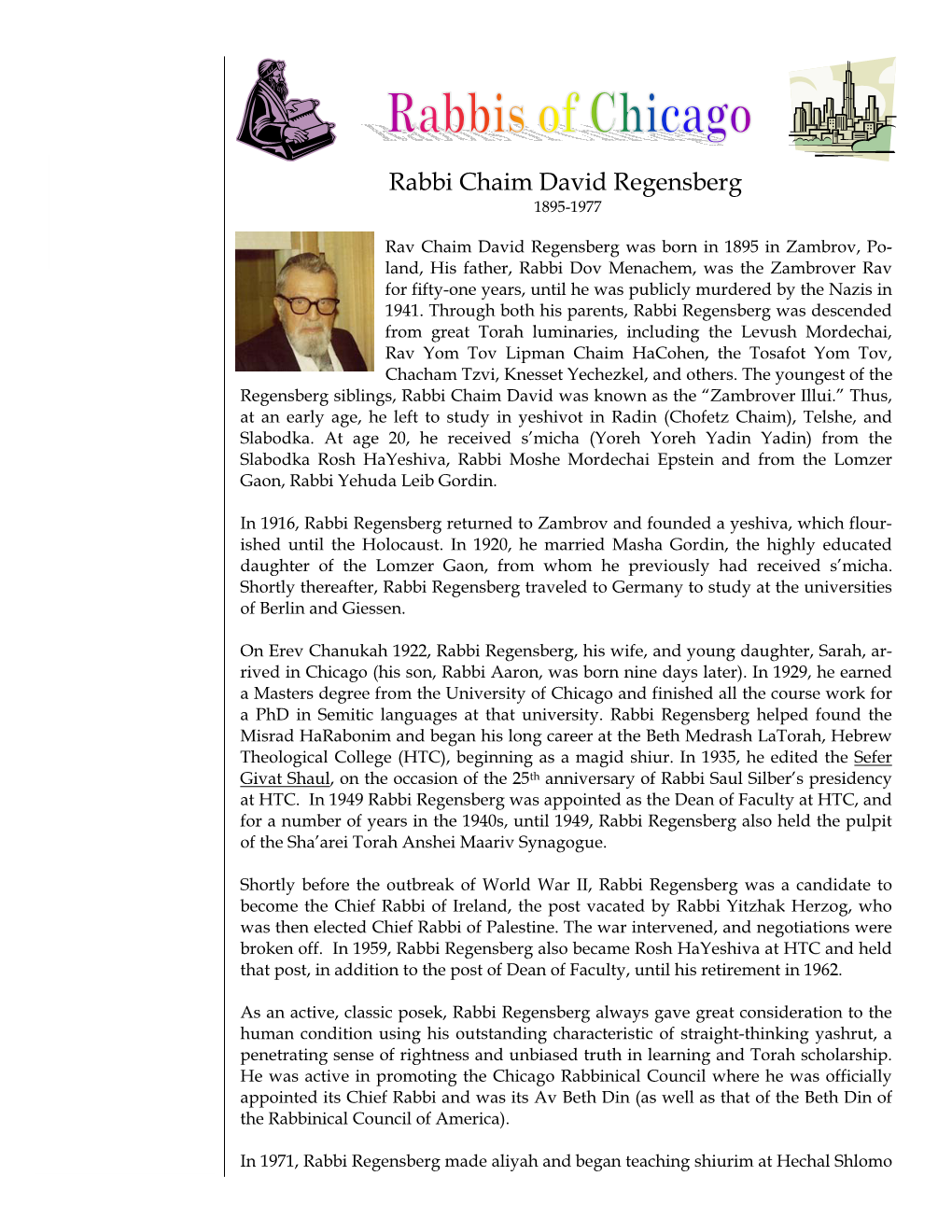 Rabbi Chaim David Regensberg 1895-1977