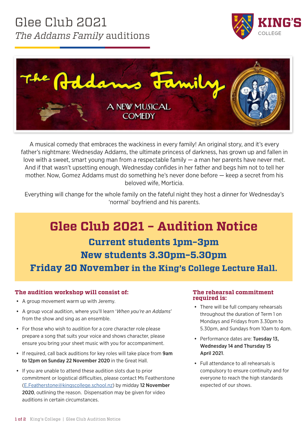 Glee Club 2021 Glee Club 2021 – Audition Notice