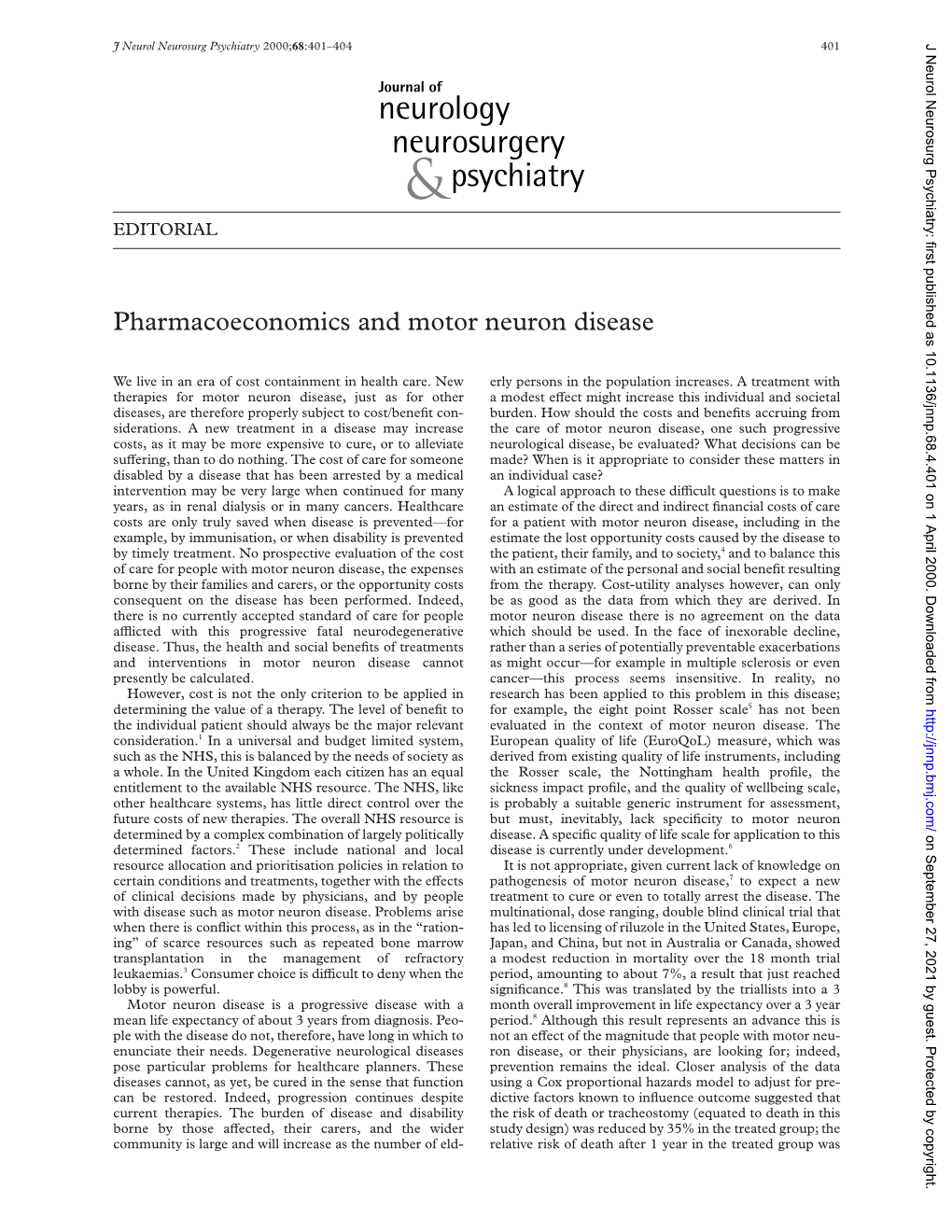 Pharmacoeconomics and Motor Neuron Disease